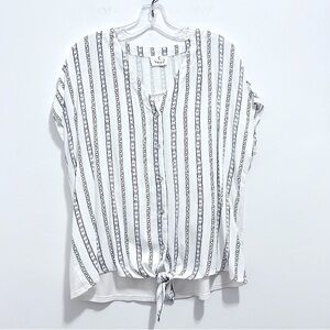 Ember Women’s Striped Poplin White & Black Button Down Tie Front Shirt